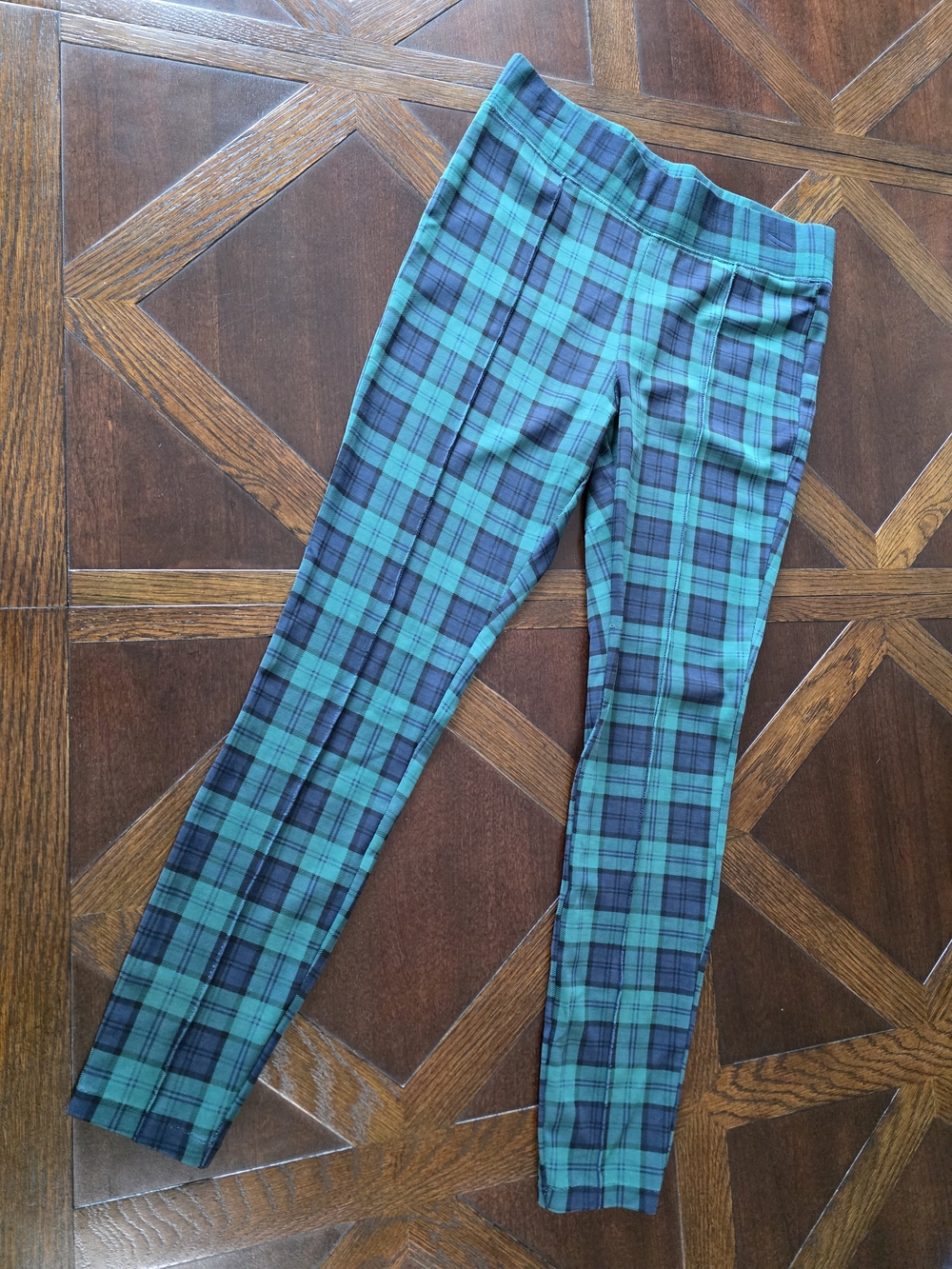 Old Navy Stevie High Rise Green Navy Plaid Pull-On Pants Medium